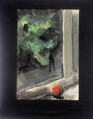 Хрущ Валентин Дмитриевич. Вид из окна с яблоком на подоконнике 